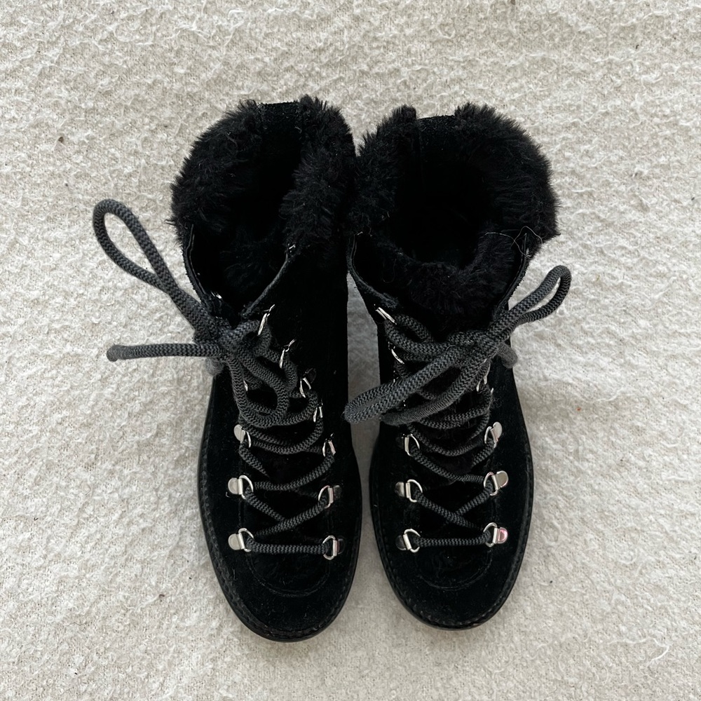 Marc Fisher Capel Black Shearling‎ Lace up Boot